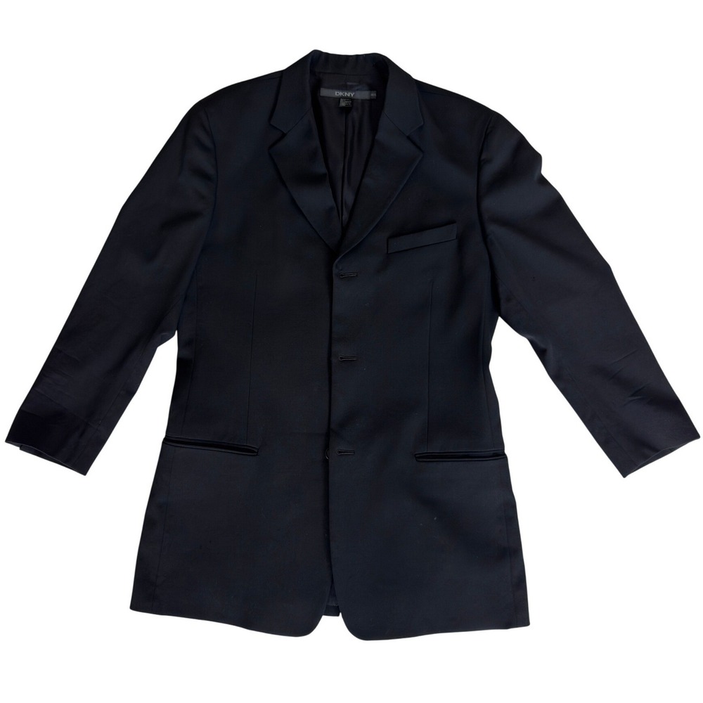 DKNY Mens 40L Black Wool Blend 3-Button Blazer Jacket RN 68596 CA 31127